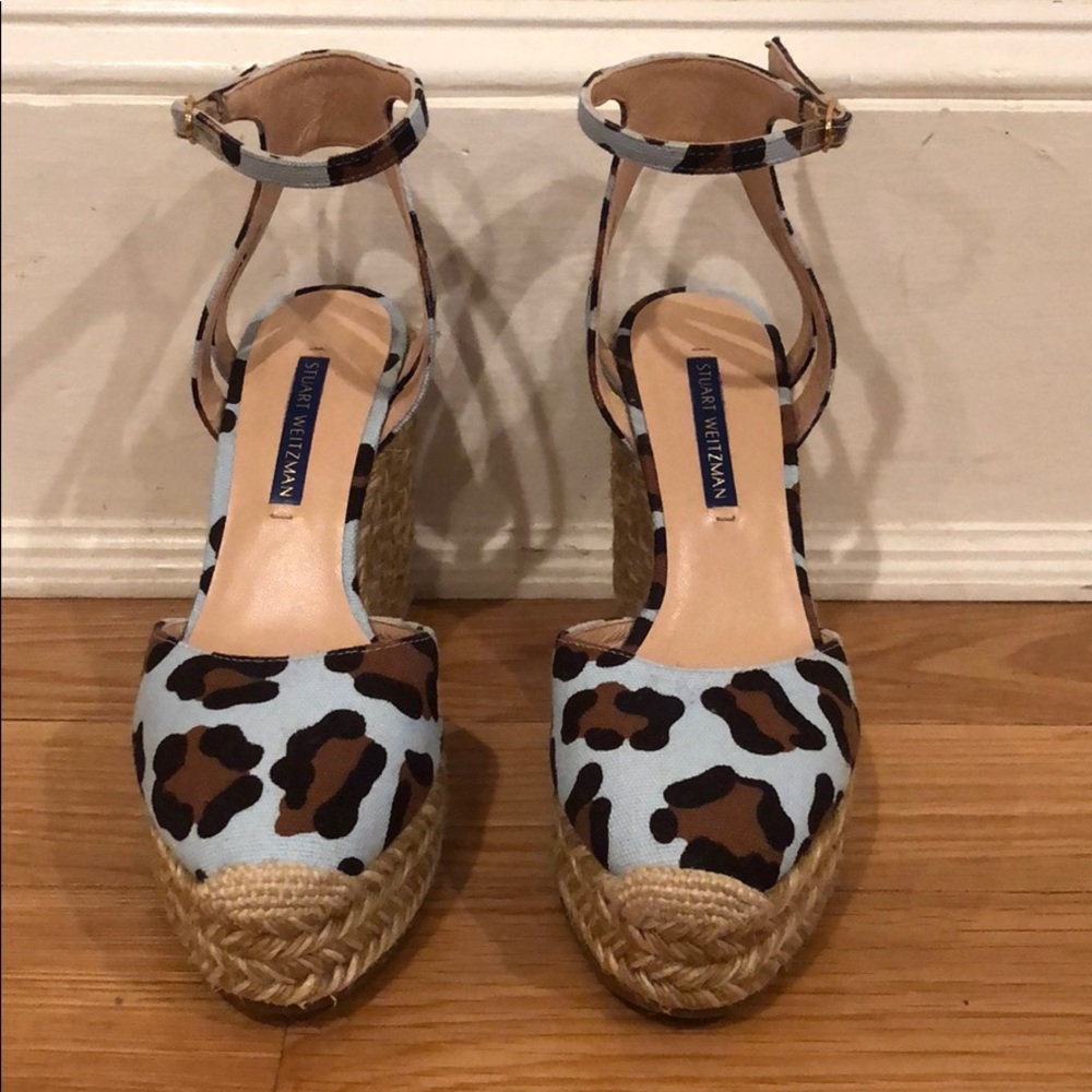 Stuart Weitzman blue leopard SASHA espadrilles